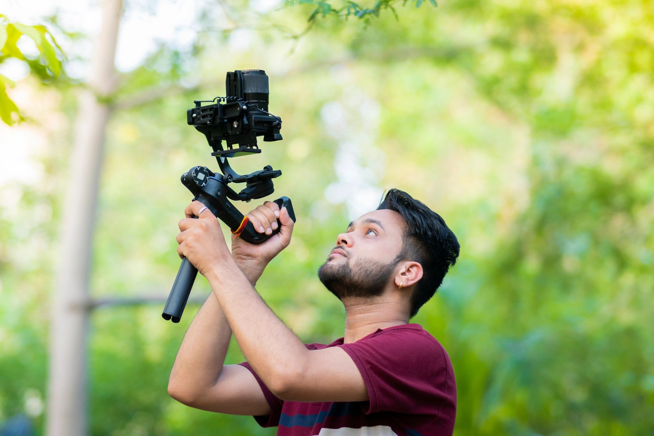Wedding photographer filming with camera rig